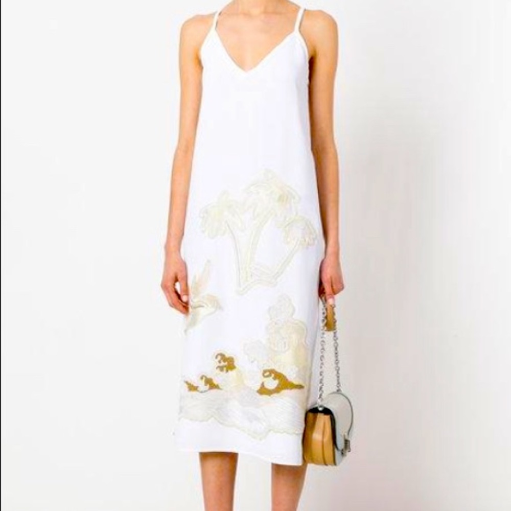 Victoria Beckham Embroidered Crepe Slip Dress